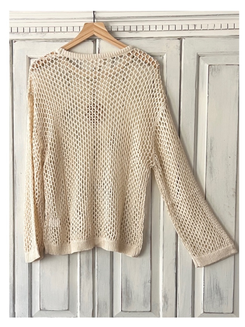 🟠NWT BIBI Open Knit Drop Shoulder Pullover in Cream MED - Picture 10 of 11